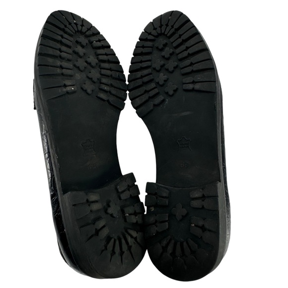 Talbots Black Leather Loafer Slip On Flats Croc Buckle Strap Lug Sole | Size 6 - Picture 8 of 10